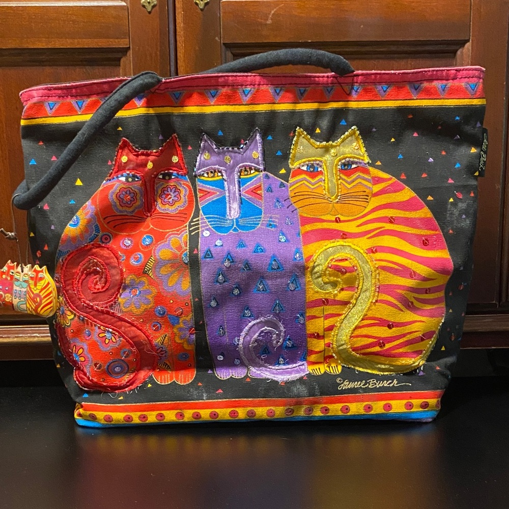 Laurel Burch Multicolor vintage Cat Pattern Tote